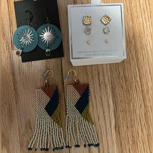 Gold Cake Earrings Set with Fringe Earrings